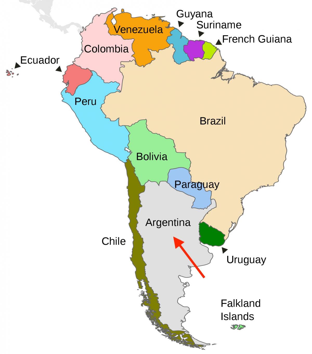 Расположение Аргентины на карте Южной Америки